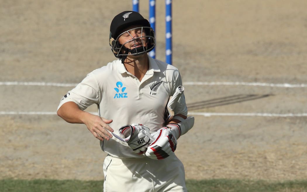 Black Caps wicketkeeper/batsman BJ Watling reflects with disappointment after his dismissal.