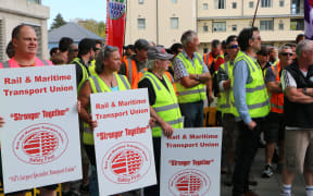 Port Lyttelton workers protest over pay and safety today.