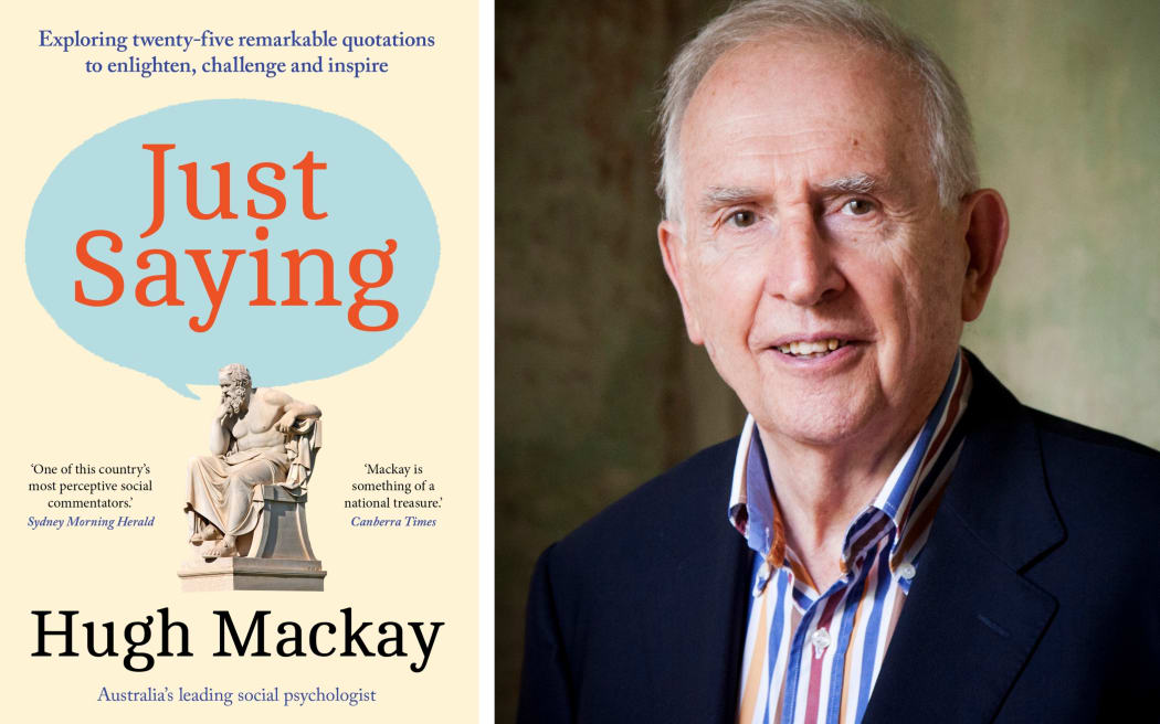 The book cover of 'Just Saying' next to a photo of Hugh Mackay.