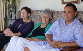 Ngāti Mihiroa a Hapu members, from left, Te Rama Apakura Smith, Lily Stone and David Stone