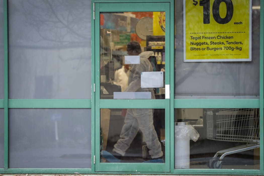 Scene investigations at Countdown on Cumberland Street, Dunedin after a stabbing.