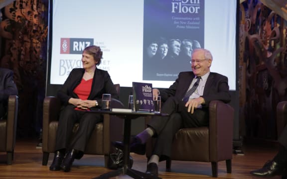 Long-serving Prime Ministers Helen Clark and Jim Bolger at the launch of The 9th Floor book