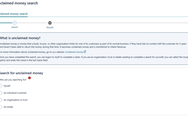 IRD's publicly available unclaimed money search.