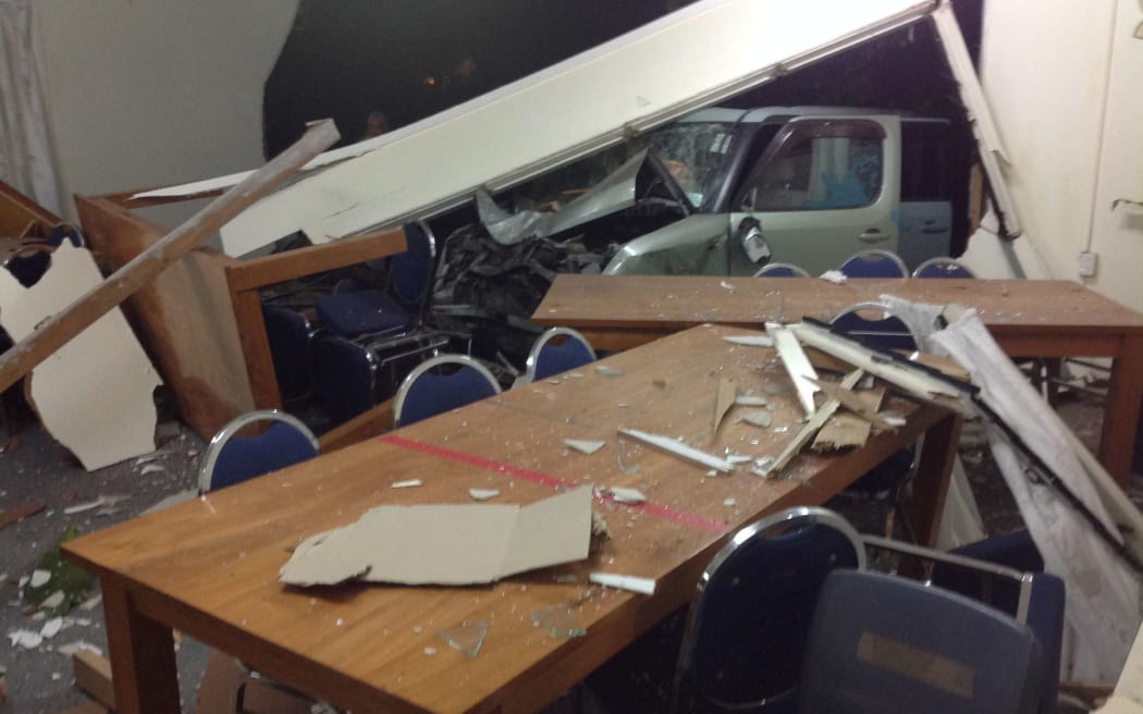 A view of the crash scene from the members' lounge of the Cook Islands parliament.