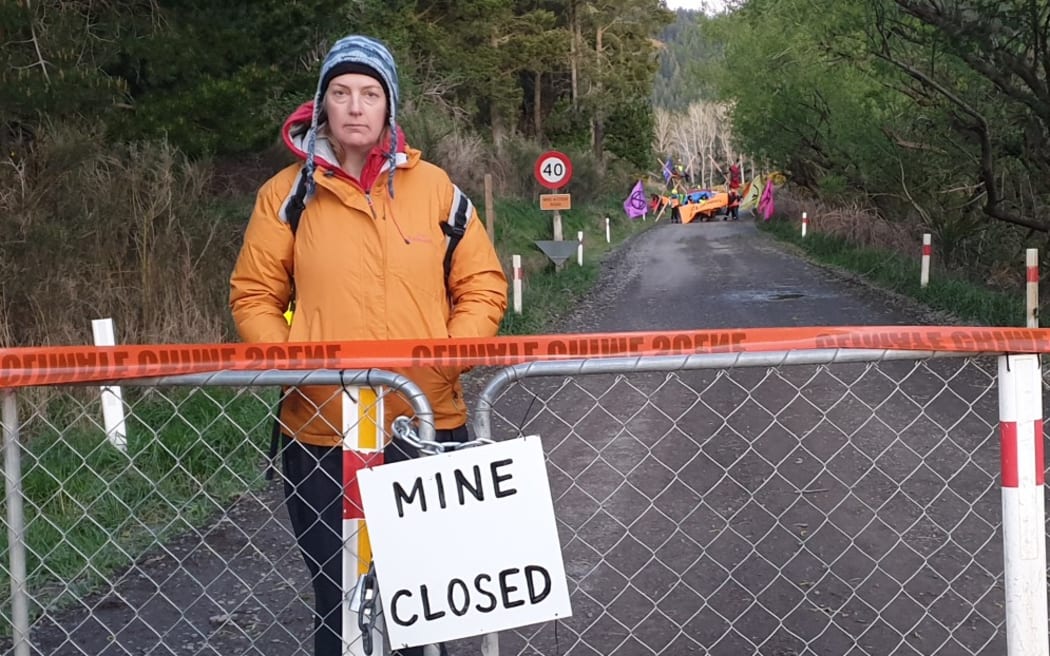 Extinction Rebellion protestor Julie Thompson at the Bathurst Coalgate mine in Canterbury 28 September.