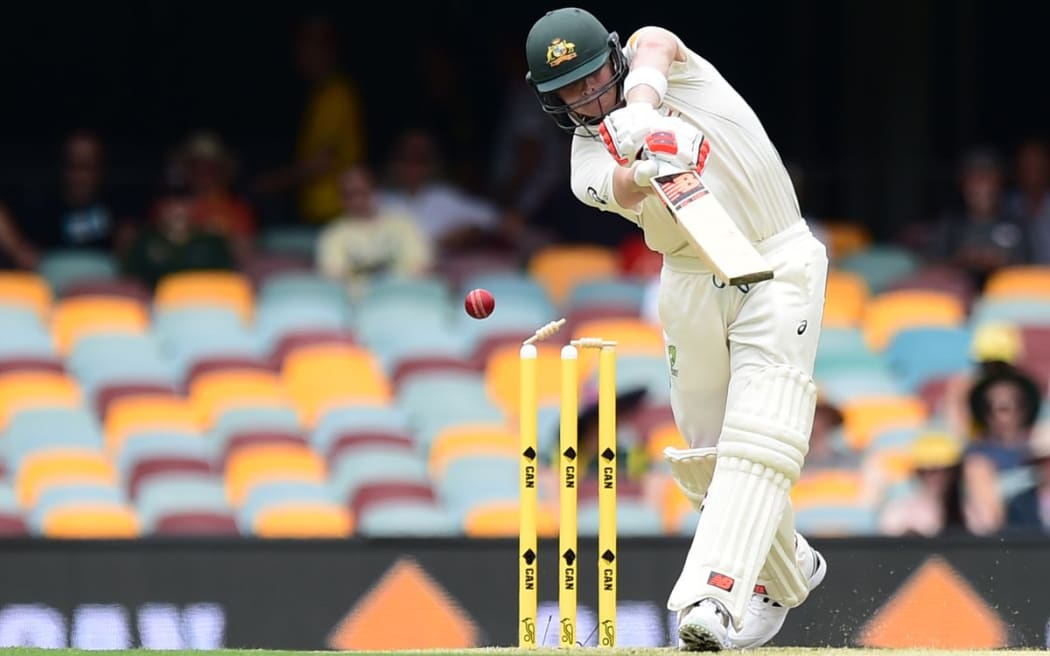 Australian captain Steven Smith is bowled out by Trent Boult. Day Two, 6 November 2015. New Zealand tour of Australia, 1st test at Brisbane 5-9 November 2015. Copyright photo: www.photosport.nz