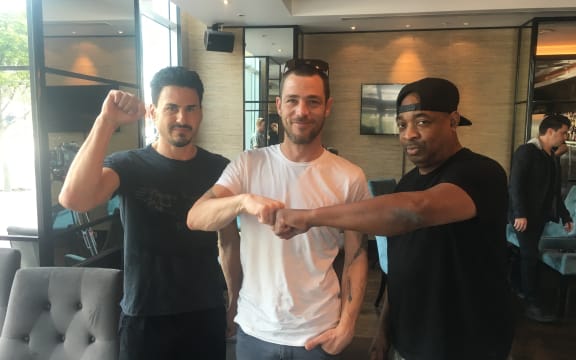 Brad Wilk, Alex Behan and Chuck D