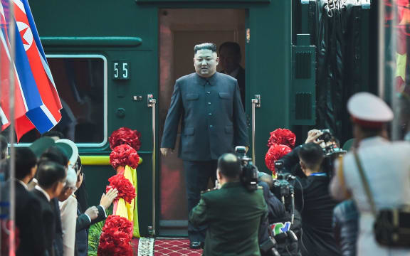 North Korean leader Kim Jong-un arrives at Dong Dang railway station, Vietnam, on his way to the second US-North Korea summit.