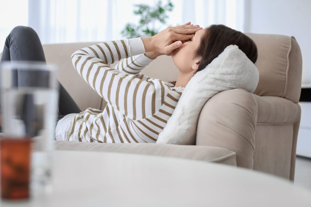 Headache, fatigue symptoms.
