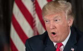 US President Donald Trump speaks about North Korea at a meeting with administration officials.