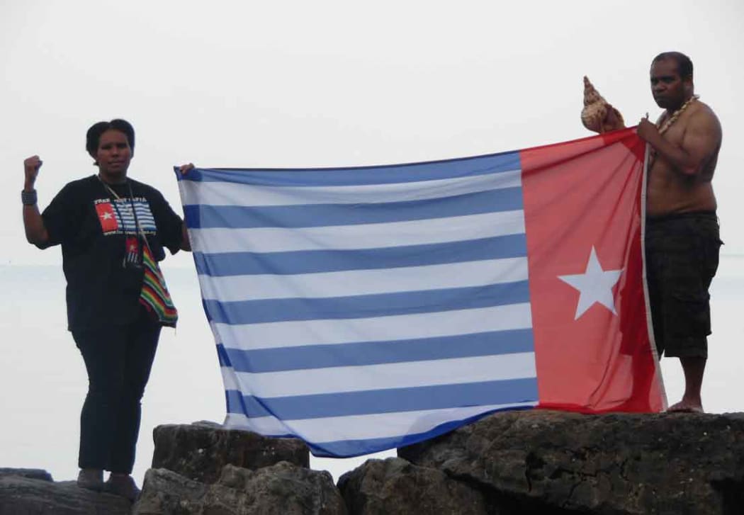 Members of the Free West Papua Campaign at Lake Geneva.