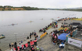 Spectators on Day 4 of Waka Ama Nationals at Sir Don Rowlands Centre.