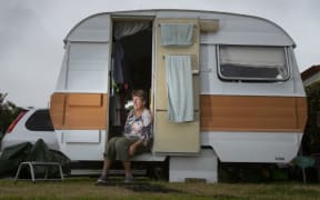 Lyn Haines in her caravan