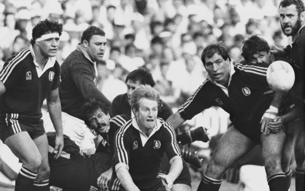 Andrew Donald clears from the ruck during the Cavaliers rugby union tour to South Africa in 1986.