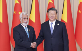(230923) -- HANGZHOU, Sept. 23, 2023 (Xinhua) -- Chinese President Xi Jinping meets with Prime Minister Xanana Gusmao of Timor-Leste in Hangzhou, capital city of east China's Zhejiang Province, Sept. 23, 2023. (Xinhua/Liu Bin) (Photo by LIU BIN / XINHUA / Xinhua via AFP)