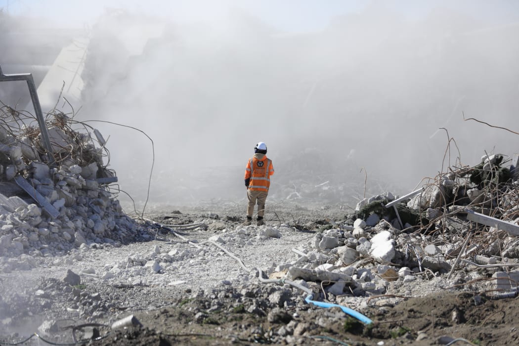 The Lancaster Park demolition is entering its final stage as large concrete pillars are being removed.