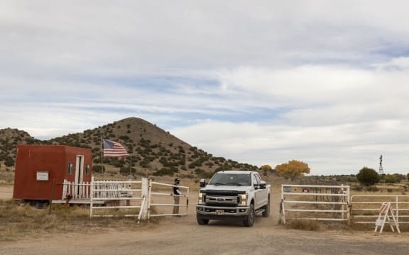 Security measures around the film set of "Rust" after Hollywood actor Alec Baldwin fatally shot a cinematographer and wounded a director when he discharged a prop gun on the movie set in Santa Fe, New Mexico