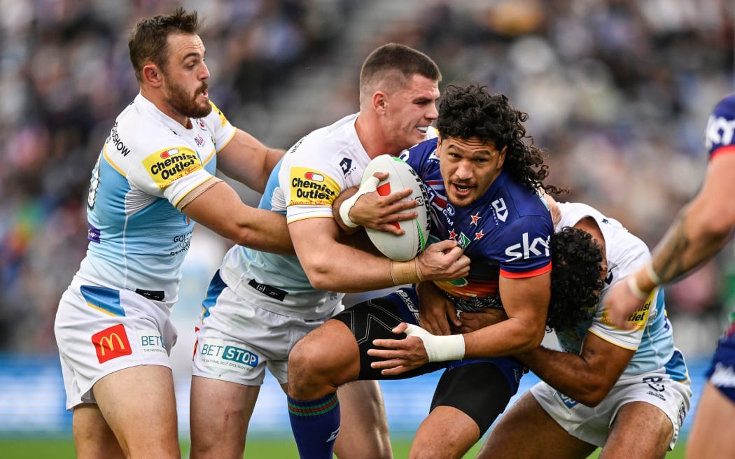 Dallin Watene-Zelezniak of the Warriors. New Zealand Warriors v Gold Coast Titans, round 8 of the Telstra NRL Premiership at Go Media Stadium, Mt Smart, Auckland, New Zealand on Thursday 25 April 2024. Photo credit: Alan Lee / www.photosport.nz
