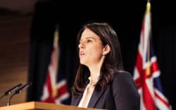 Erica Stanford speaking at a press conference on Wednesday.