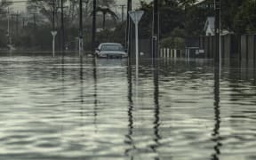 A flooded street in Westport during the July 2021 flood.
