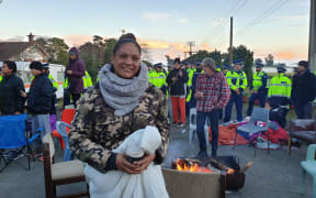 Pauline Nathan at the Ihumātao demonstration.