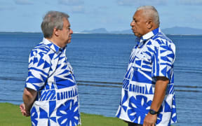 UN Secretary General Antonio Guterres with Fijian Prime Minister Frank Bainimarama in Fiji May 2019