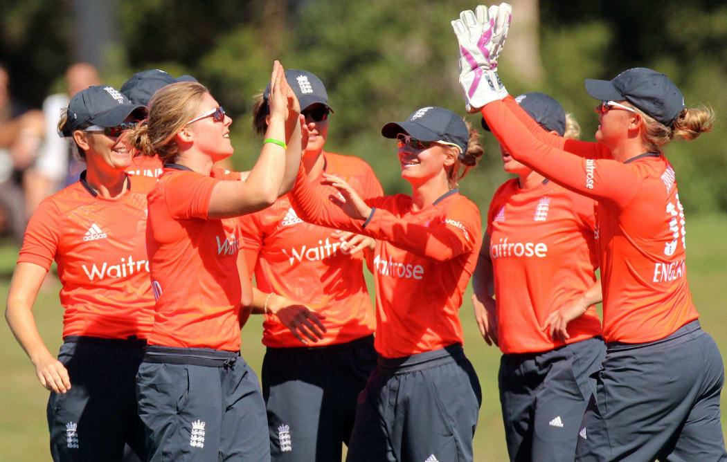 England celebrate the dismissal of Suzie Bates