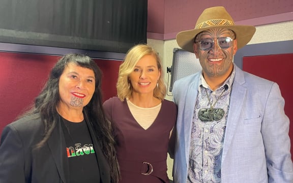 Te Pāti Māori leaders Deb Ngarewa-Packer and Rawiri Waititi with Mata host Mihingarangi Forbes