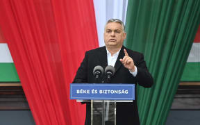 Hungarian Prime Minister Viktor Orban who is seeking his fourth term speaks during the closing campaign session of the FIDESZ party, in Szekesfehervar, Hungary on 1 April  2022.