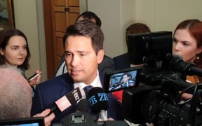 National Party leader Simon Bridges during the caucus run this morning.