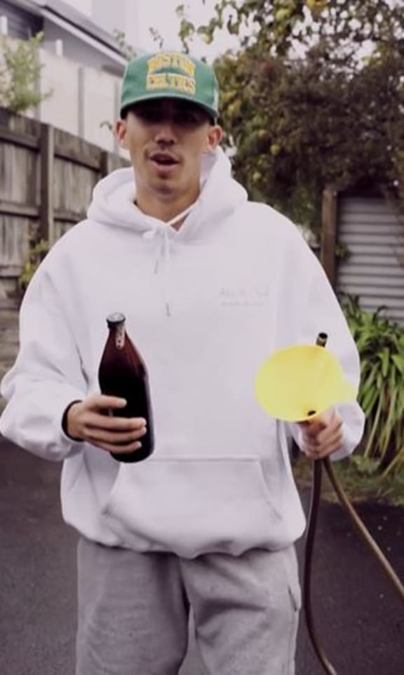 A clip published in March riffs off what seems to be a young man about to scull a bottle of beer down a hose pipe.