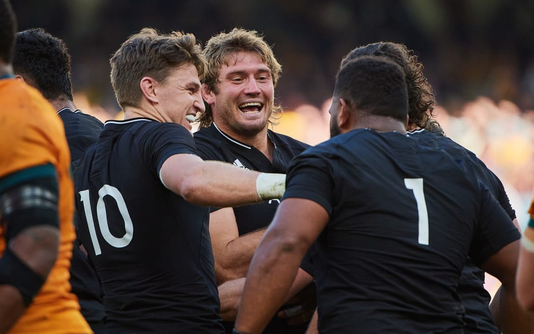 Ethan Blackadder of the All Blacks during the 3rd Bledisloe Cup test match at Optus Stadium between Australia v New Zealand All Blacks. Perth, Australia on Sunday 5th September 2021.