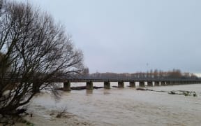 Ashburton river in flood.