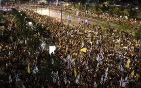 Dozens of thousands of Israelis protest against the Israeli government, calling for the immediate release of the hostages still held by Hamas in Gaza, outside the Ministry of Defence in Tel Aviv, Israel, on September 1, 2024. (Photo by Gili Yaari/NurPhoto) (Photo by Gili Yaari / NurPhoto / NurPhoto via AFP)