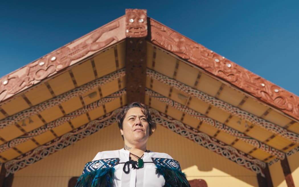 Jessica Apanui outside Marae