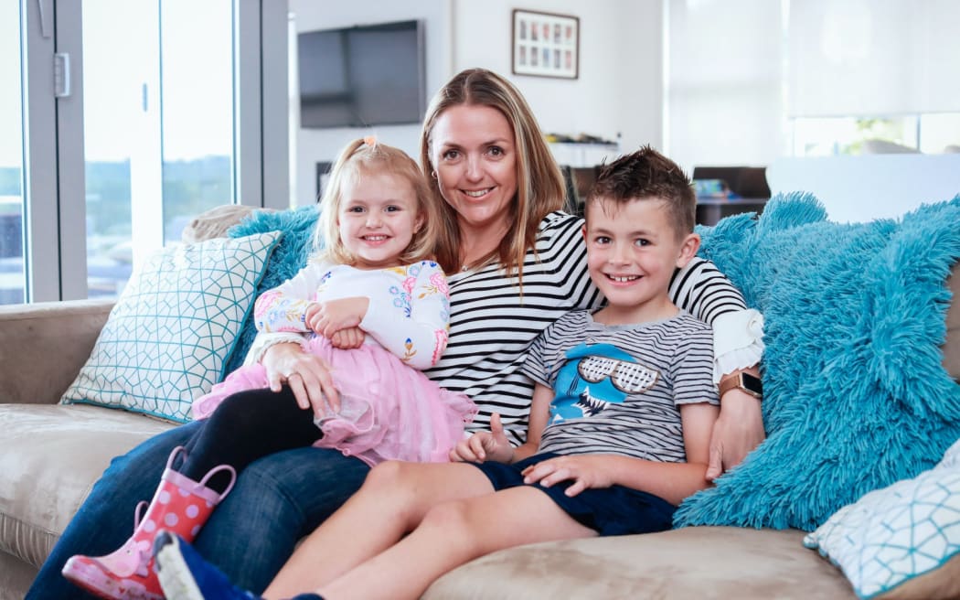 Fiona Tolich with her two children Kaija and Ryker in 2018. The family moved to Australia in January 2023 to ensure Tolich can access the drug Spinraza to treat her spinal muscular atrophy (SMA).