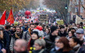 Protesters against the pension reform planned by Edouard Phillipe's government in downtown Toulouse. According to an initial assessment, the event brought together 100,000 people according to the unions, 33,000 people according to the prefecture of Haute Garonne. December 5, 2019, Toulouse, France.
