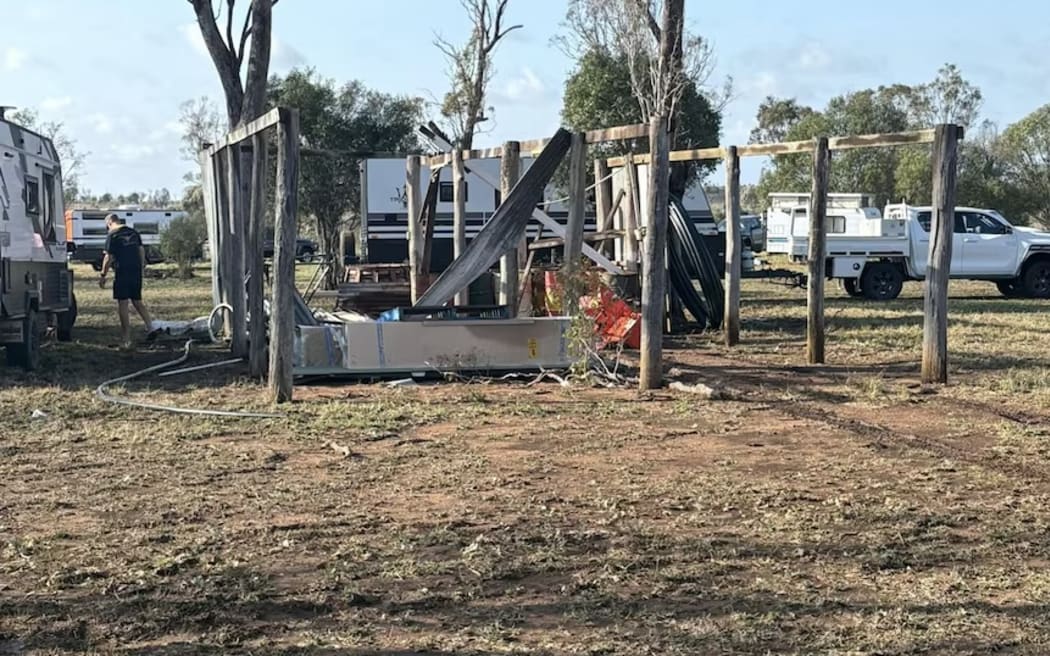A shed near the main hall was completely blown away in the storm, leaving just several rows of pillars.