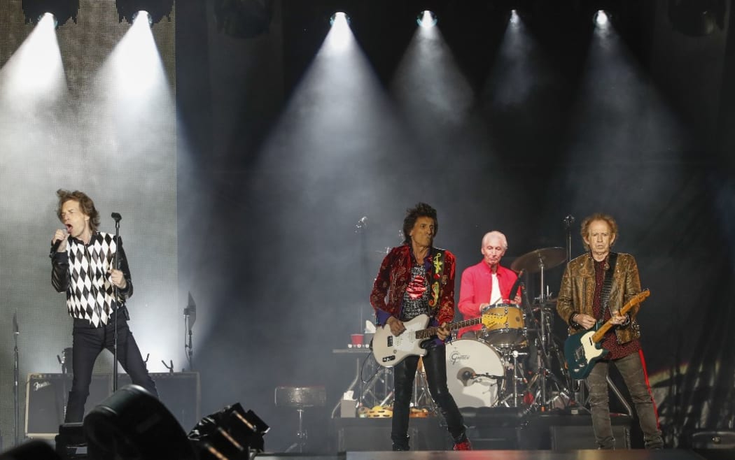Ronnie Wood (2-L)), Mick Jagger (L), Charlie Watts (C) and Keith Richards (R) of the Rolling Stones perform as they resume their "No Filter Tour" North American Tour at the Soldier Field on June 21, 2019 in Chicago.