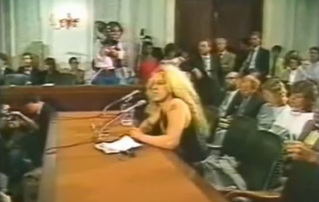 Twisted Sister Dee Snider before the Senate committee hearing into offensive music in 1985.