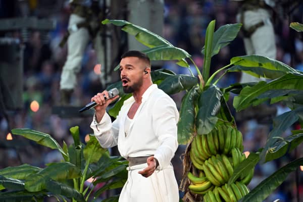 Puerto Rican singer Ricky Martin performs during Super Bowl LX Patriots vs Seahawks Apple Music Halftime Show at Levi's Stadium in Santa Clara, California on February 8, 2026.