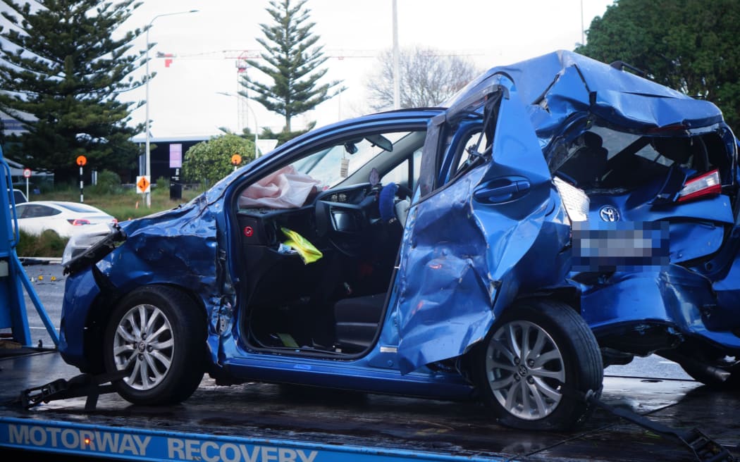 Emergency services at the site of a serious crash near Auckland Airport on 30 July, 2025.