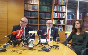 Housing Minister Phil Twyford, Prime Minister's chief science adviser Sir Peter Gluckman and Dr Anne Bardsley.