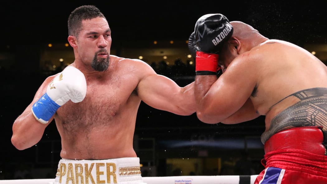 June 29, 2019; Providence, RI; Joseph Parker and Alex Leapai during their June 29, 2019 Matchroom Boxing USA card at the Dunkin Donuts Center in Providence, RI.  Mandatory Credit: Melina Pizano/Matchroom Boxing USA