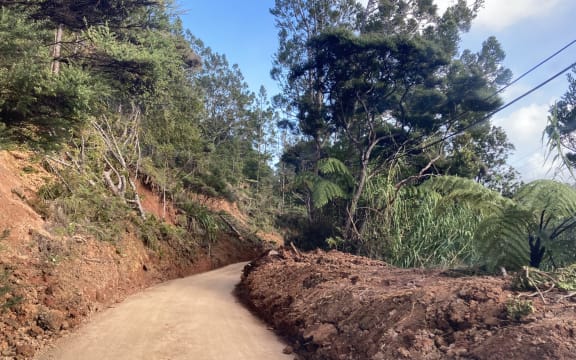 Karekare locals with the aid of officials started clearing blocked roads after Cyclone Gabrielle.