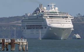 The Dawn Princess is moved into deeper water at Mission Bay on the east coast of Auckland after a tsunami alert on February 28, 2010.