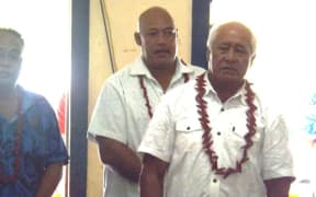 Former Tautua Samoa chief whip Lealailepule Rimon Aiafe (rear) and the Minister of Health, Tuitama Talaleilei Tuitama.
