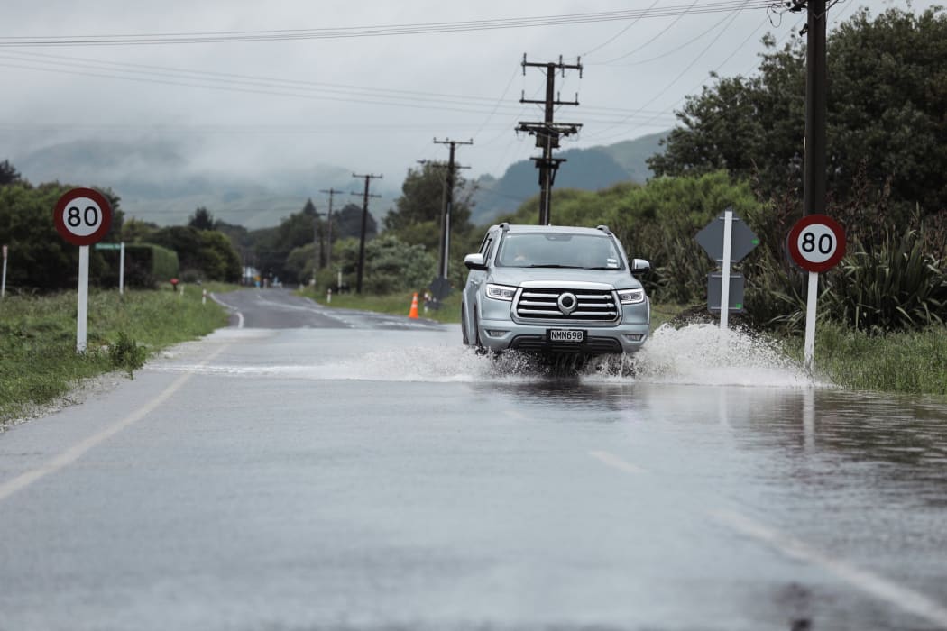 Heavy rain has caused flooding in the Kāpiti Coast community of Te Horo on 7 December, 2021.