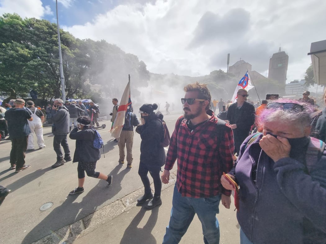 Some sort of gas has been fired into protesters.