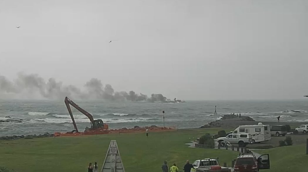 The fire on White Island Tours' boat could be seen on the Whakatane Harbour Cam.